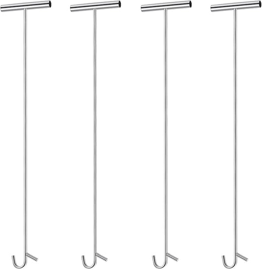 Zonon 4 Pack 31" Silver Fifth Wheel Puller 5th Wheel Pin Puller for Semi Truck Cotter Spring Pulling Tool Solid Steel Dock Hooks Portable Type Lifting W Hook for Pulling Storm Drain Manhole Covers