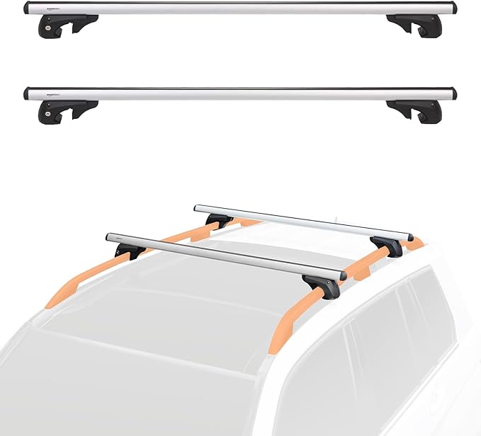 Amazon Basics Cross Rail Roof Rack, 52 inches, Fits up to 46" Spans between Raised Side Rails with Gap, Pack of 2, Black/Silver