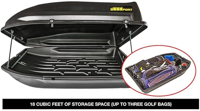 JEGS Rooftop Cargo Carrier for Car Storage - Large Roof Rack Style Carrier - Heavy Duty Weatherproof Storage - Made in USA - 18 Cubic Ft - 110 Lb Capacity - Aero Hard Shell