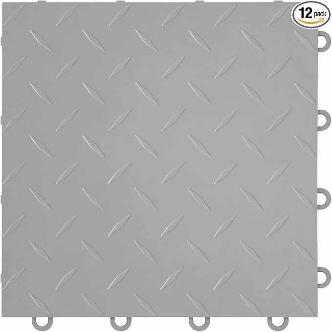 IncStores FlooringInc's Nitro 12"x12" Snap-Together Garage Flooring Tiles, Non-Slip Interlocking Plastic Floor Mat, Garage Organization & Storage, Diamond Pattern, Gunmetal, 12 Tiles, 12 Sq/Ft
