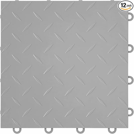 IncStores FlooringInc's Nitro 12"x12" Snap-Together Garage Flooring Tiles, Non-Slip Interlocking Plastic Floor Mat, Garage Organization & Storage, Diamond Pattern, Gunmetal, 12 Tiles, 12 Sq/Ft