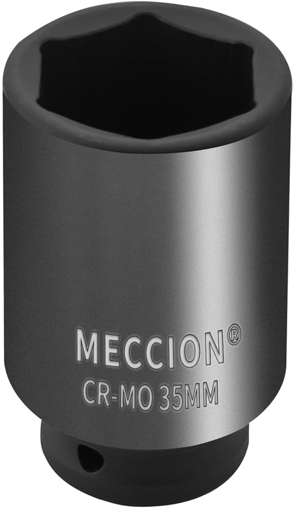 Meccion 1/2 Inch Drive Impact Socket 35mm Metric, 6 Point Cr-Mo Deep Impact Socket, 78mm Length