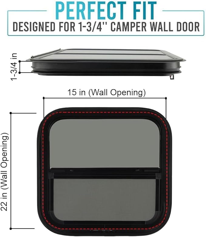 PROFLEX RV Vertical Sliding Window– 15”W X 22”H– 5MM Tempered Glass Sheets, RV Shade Camper Window Replacement with Camper Trim Rings for 1’’ to 1-1/2" Wall– Heavy Duty Van to Camper Conversion Kit