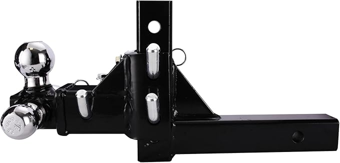 Tri-Ball Mount Drop Hitch, 2" Adjustable, High-Strength Solid Shank, 5-3/4" Rise, 4-3/4" Drop, Chrome Ball, Black Mount, Suitable for Class 3-5 Hitches
