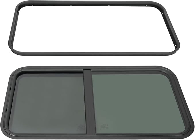 RV Window, 18" X 35" Universal RV Window Vertical Slide W/Trim Ring, Vertical Sliding Glass Window with Screen Window for Cargo, Horse Trailer, Marine Camper Window Replacement(18" X 35")