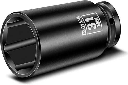 MTO 1/2" Drive 31mm Deep Impact Socket, 6 Pt. Metric Socket, CR-MO Steel & Anti-Corrosion Coating for Heavy-Duty Use