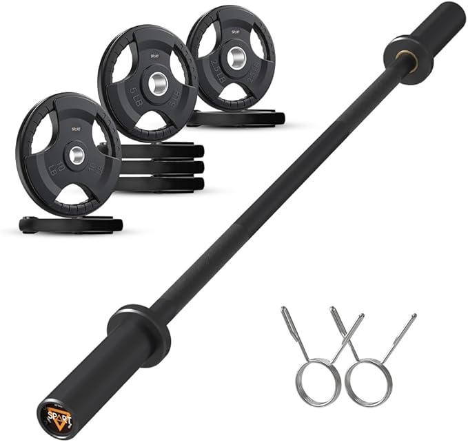 4FT Olympic Barbell Bar, 47Inch Straight Weight Bar with 2 Collars, Solid Olympic Bar with Bearings, 500Lbs Capacity Weightlifting Bar for Home Gym Strength Training, Suitable for 2 Inch Plates