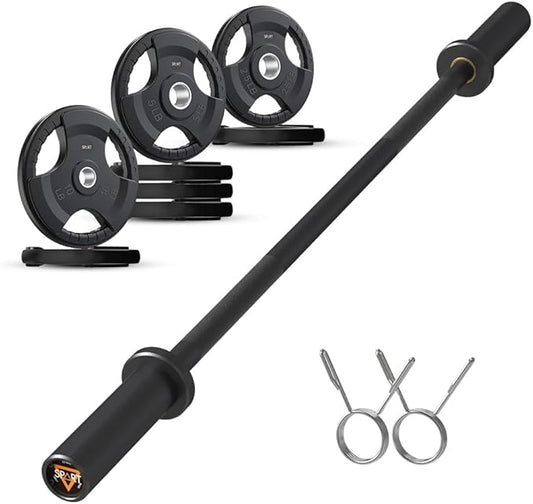 4FT Olympic Barbell Bar, 47Inch Straight Weight Bar with 2 Collars, Solid Olympic Bar with Bearings, 500Lbs Capacity Weightlifting Bar for Home Gym Strength Training, Suitable for 2 Inch Plates