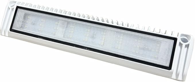 13 Inch LED RV Exterior Porch Lights, Work Scene Lighting, 12V/24V DC, 6000K Cool White, Down Angle Flood Beam, High Lumen Output for Truck Boat Trailer Campervan, White Finish, 1 Pack