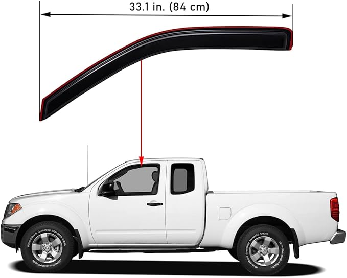 Lightronic Extra Durable Clip-on in-Channel Auto Vent Window Visor, Fits 2005-2020 Nissan Frontier King Cab, UV Protection Rain Guard, Original Wind Deflector, No-Drill Install, Dark Smoke, 2-Pcs