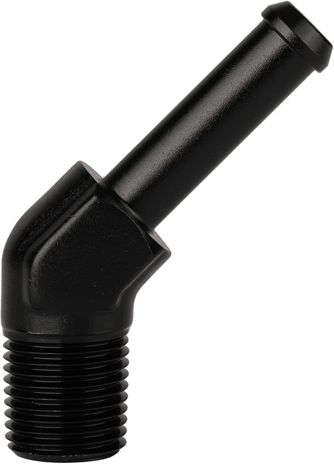 1/8 NPT Male to 1/4" Hose Barb Fitting Adapter 45 Degree Elbow Aluminum Black