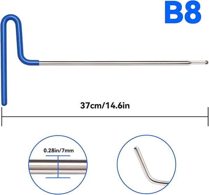 LadyRosian Dent Removal Rods Kit, 3 Pcs Short B Style Rods Auto Body Dent Repair Tools for Door Dings and Hail Damage, Paintless Dent Removal Tool