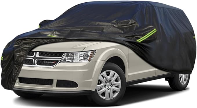 KouKou Waterproof SUV Car Cover Suitable for Dodge Journey from 2008 to 2011, 7 Layers Windproof All Weather Waterproof Outdoor Cover Sun Rain UV Dust Snow Protection. Black
