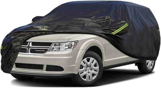 KouKou Waterproof SUV Car Cover Suitable for Dodge Journey from 2008 to 2011, 7 Layers Windproof All Weather Waterproof Outdoor Cover Sun Rain UV Dust Snow Protection. Black