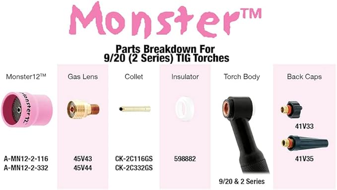 Monster #12 Ceramic Alumina TIG Cup Gas Nozzle for Welding Torch, 3/4" Orifice x 1" Long - 2 Pack