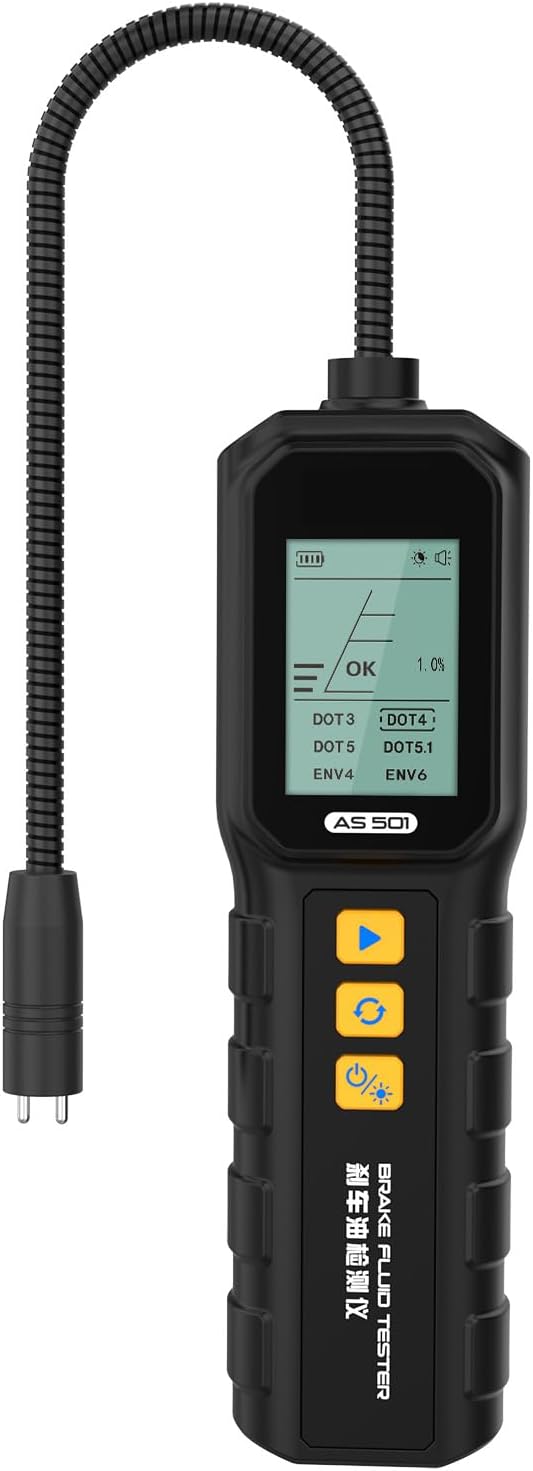 Brake System Bleeding Tools, AS501 Brake Fluid Tester,Automotive Oil Moisture Meter Detector for DOT-3/4/5/5.1,ENV4/ENV6,Built-in High-Sensitivity Sensor