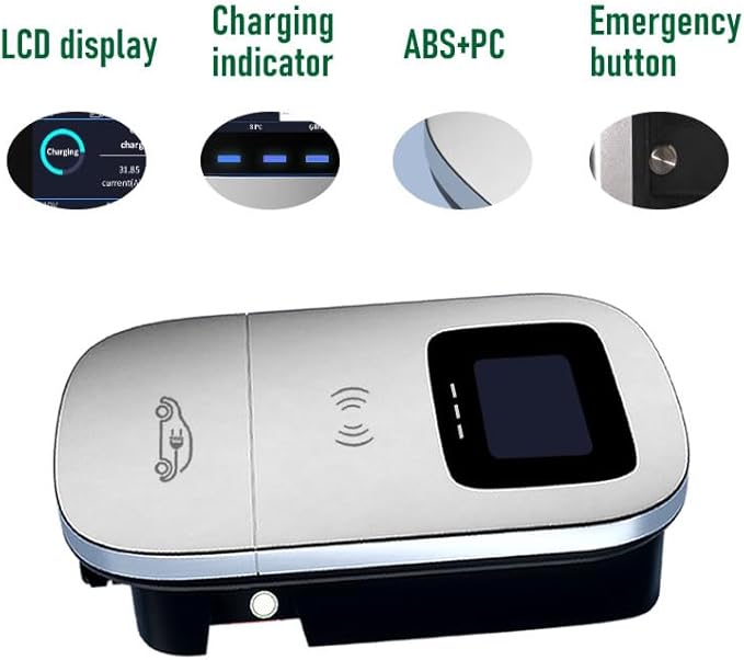 Smart EV Level 2 Charger, Electric Vehicle Charging Station, 110V-240V 32A Home Charger with LCD Display, Type 1 SAE J1772 Wall Connector, Hardwired Charger for Electric Car