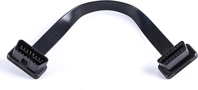 Low Profile OBD 2 OBD ii Male to Female Ribbon Extension Diagnostic Cable 16pins Connected Fully for Scan Tool Code Reader 1ft/30cm