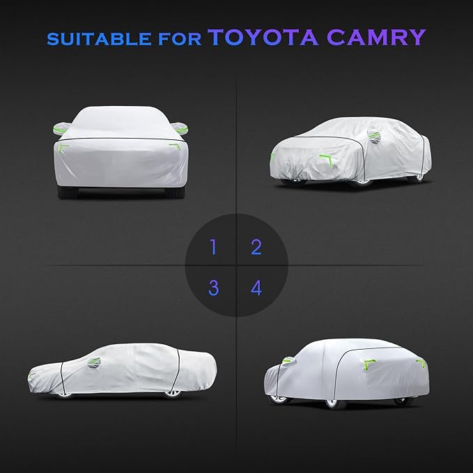 Car Cover Custom Fit for Toyota Camry 1996-2025,Honda Accord 2001-2025,6 Layers Truck Cover Waterproof All Weather for Automobiles,Outdoor Full Exterior Cover,Rain, Sun, Wind Protection,Silver