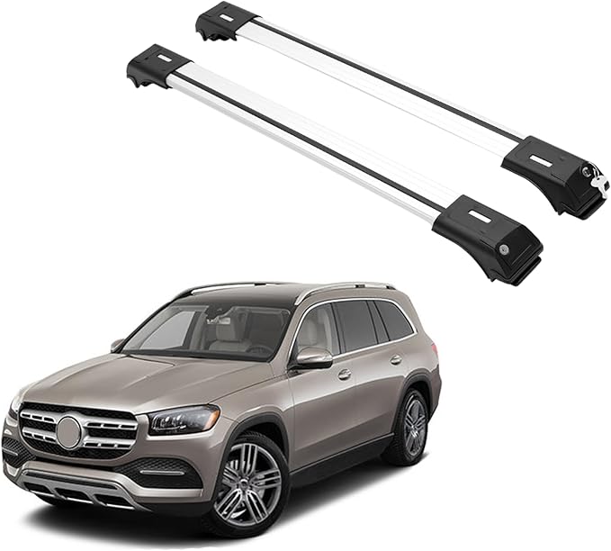 ERKUL Roof Rack Cross Bars for Mercedes Benz GLS Class 2017-2019 | Aluminum Crossbars with Anti Theft Lock for Rooftop with Raised Rails | Not Compatible with Sunroof - Silver