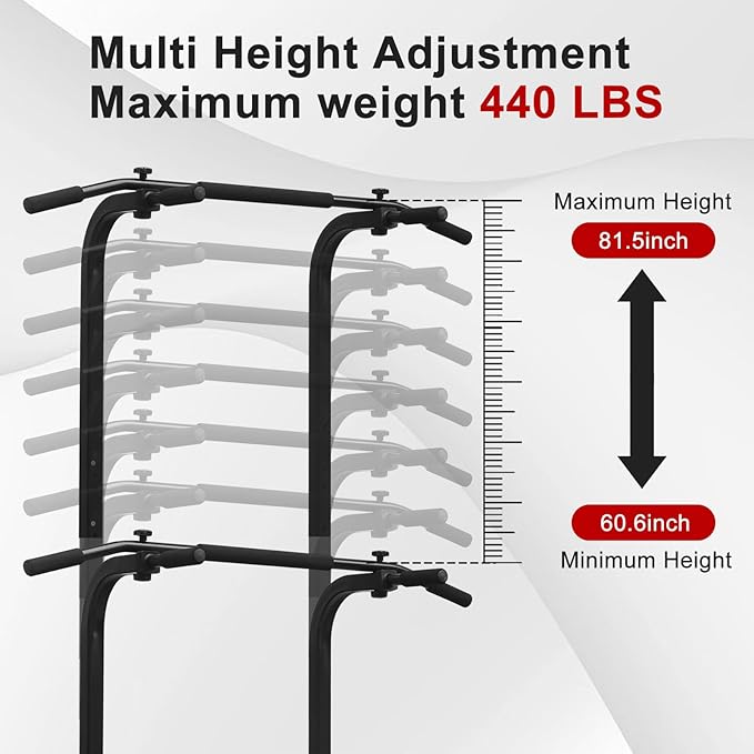 Power Tower Pull Up Bar Station,Height Adjustable Multi-Function Dip Station for Home Gym Strength Training Fitness Workout Equipment