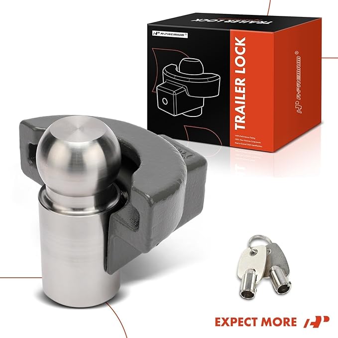 A-Premium Trailer Hitch Locks, 2 5/16 inches RV Trailer Coupler Lock, Ball Coupler, Adjustable Straight Tongue Trailer Coupler, 5.6KG Heavy Duty Lock (2.35KG Lock Ball) - with Straight Lip, with 2 key