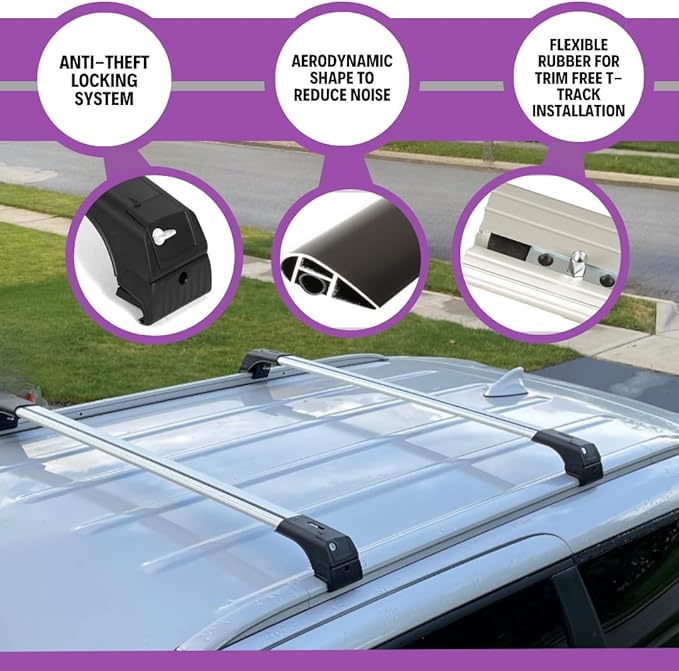 ERKUL Roof Rack Cross Bars for Lincoln Aviator 2020-2026 | Anti-Theft Lock Aluminum Crossbars for Rooftop, Cargo Carrier, Luggage, Kayak, Canoe, Bike | Silver