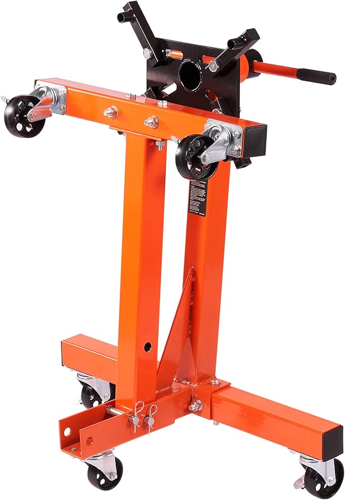 VEVOR Engine Stand, 3/4 Ton (1500 LBS) Capacity Engine Motor Stand, with 360-Degree Rotating Head, Heavy-Duty Steel Engine Lift Stand with 5-Casters, 4 Adjustable Arms, Orange