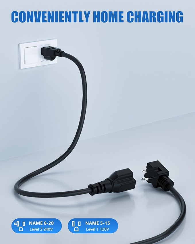 Level 1&2 Electric Vehicle Charger for Tesla and SAE-J1772 EVs, 16Amp, 110V-240V, NEMA 6-20 & NEMA 5-15 Plug, 16.4ft Charging Cable, SAE-J1772 Adapter and J1772 to Tesla Adapter