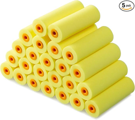 Voomey 4 Inch Foam Paint Roller, High Density Flat Head Foam Mini Paint Roller(Pack of 24), Home Painting Supplies，Paint Edger Tool for Walls，Suitable for Kitchen Cabinets, Doors, Tables, Etc