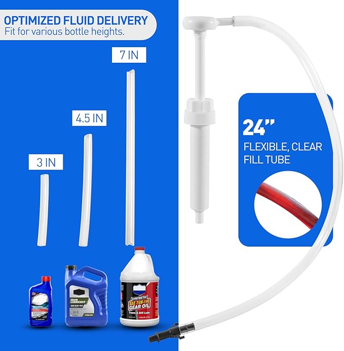 Yoursme Fluid Oil Pump for Gallon Bottles and Wide Mouth Quart Bottles (Don’t fit Standard Quart Bottles) Hand Pump Transfer Gear Oil, Transmission and Differential Fluid, 30cc Per Stroke