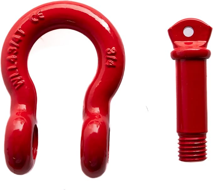 Hi-Gear (4 PK, Red) Bow Shackles 3/4" D Ring Shackle Rugged Unbreakable 28.5 Ton (57,000 Lbs) Maximum Break Strength with 7/8'' Pin Bow Screw Heavy Duty D Ring for 4x4 Vehicle Recovery.