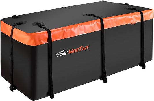 MeeFar Hitch Mount Cargo Carrier Bag Soft Shell 100% Waterproof 20 Cubic Feet (59" 24" 24") Include 8 Reinforced Straps for Truck Pickup All Vehicle with Steel Cargo Basket