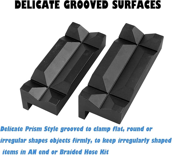 BARTOO Aluminum 4" Vise Jaws Pads, Magnetic Reversible Pipe Vise, AN Fitting Vice Jaw Covers, Professional Grade Multi-Purpose Vise Jaw Protective Inserts for Any Metal Bench Vice (4", Black)