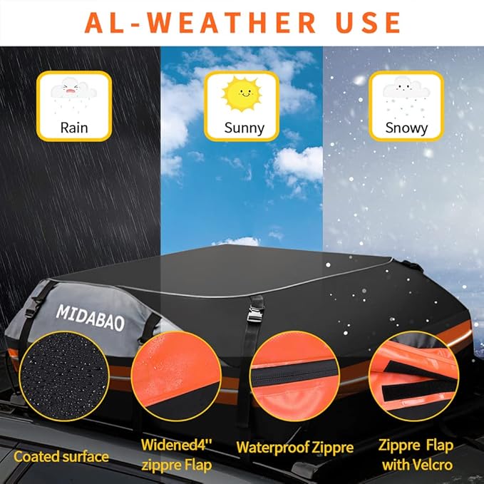 MIDABAO Thickened 20 Cubic Waterproof Duty Car Roof Top Carrier-Car Cargo Roof Bag Car Roof Top Carrier - Easy to Install Soft Rooftop Luggage Carriers with Wide Straps 20 Cubic Feet, ROB01