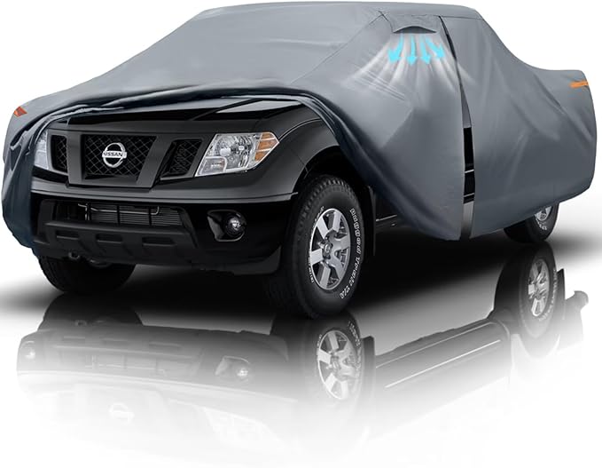 Nissan Frontier Truck Cover Custom Fit 1998-2020 King Cab/Crew Cab Short Bed(4.6'-6.2') With Door Zipper, 10 Layer Pickup Truck Cover Waterproof All Weather, Car Tarp for Wind Dust Sun etc Protection.