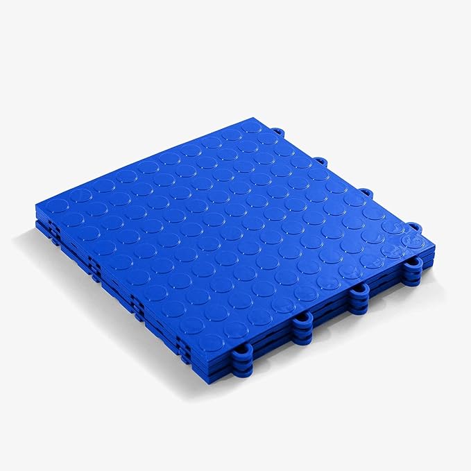 FlooringInc's Nitro 12"x12" Snap-Together Garage Flooring Tiles, Non-Slip Interlocking Plastic Floor Mat, Coin Pattern, Shelby Blue, 12 Tiles, 12 Sq/Ft