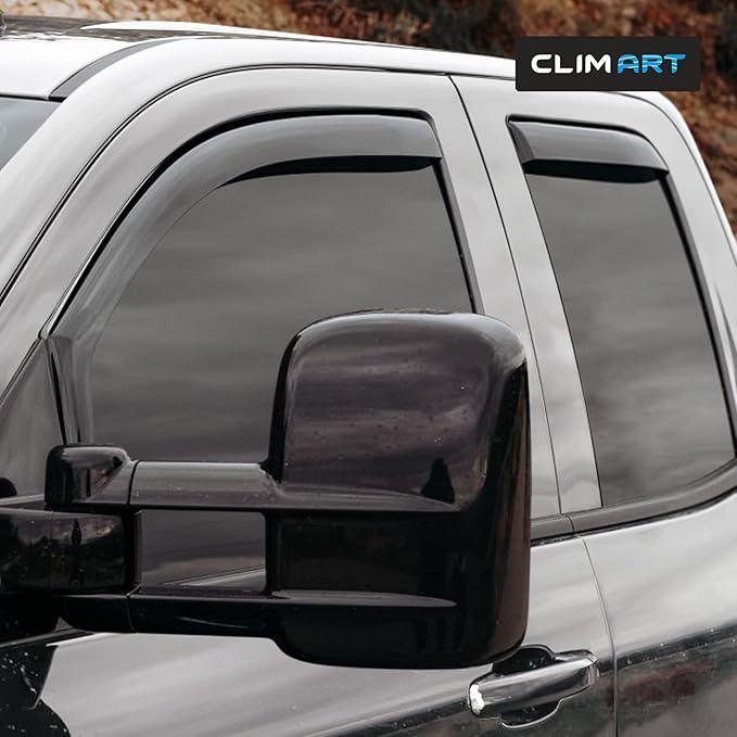 CLIM ART in-Channel Incredibly Durable Rain Guards for Chevrolet (Chevy) Silverado/GMC Sierra 2014-2018 Double Cab, Original Window Deflectors, Vent Window Visors, Truck Accessories, 4pcs- 614004