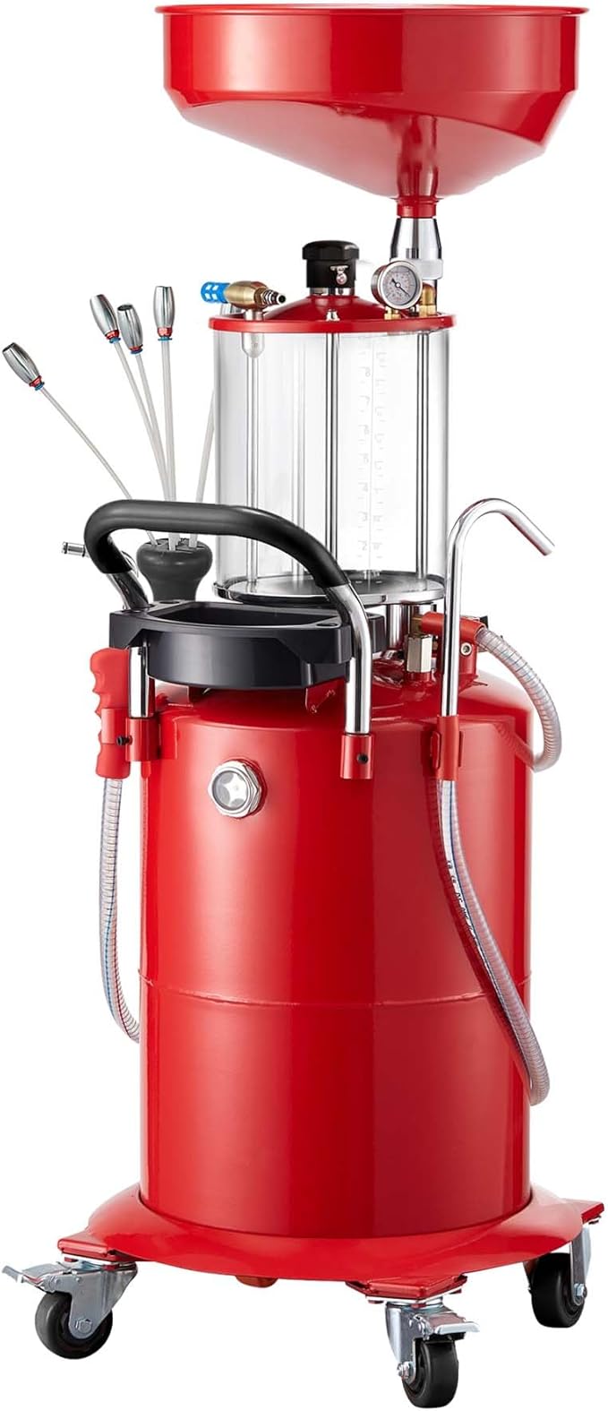 Industrial Fluid Drain Tank, Oil Drain Extractor, Portable Pneumatic Waste Oil Drain with Wheels (Red 5701)