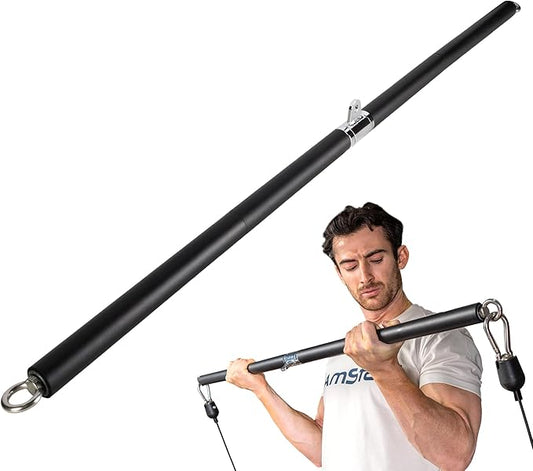 AmStaff 48" Straight Ez Curl Lat Pull Down Bar with Revolving Double Hook for Dual Pulley Cable Machines, Functional Trainer Multi-Purpose Attachment