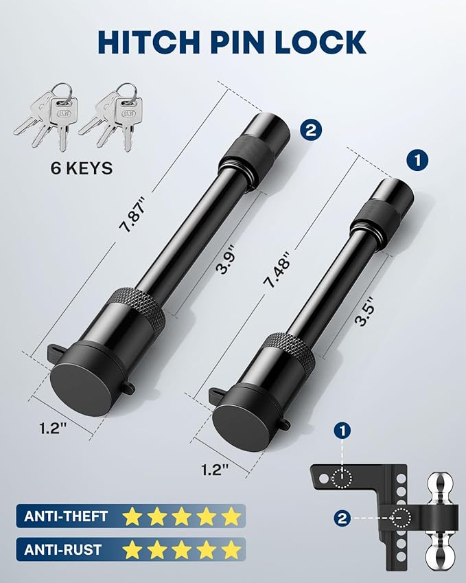 Kohree 6 Inch Adjustable Trailer Hitch Fit 2 Inch Receiver, Drop & Rise Heavy Duty Aluminum Tow Hitch with 2" Hitch Tightener & 2 Anti-Theft Locking Hitch Pins, Dual Ball 2" & 2-5/16"(12,500 LBS GTW)