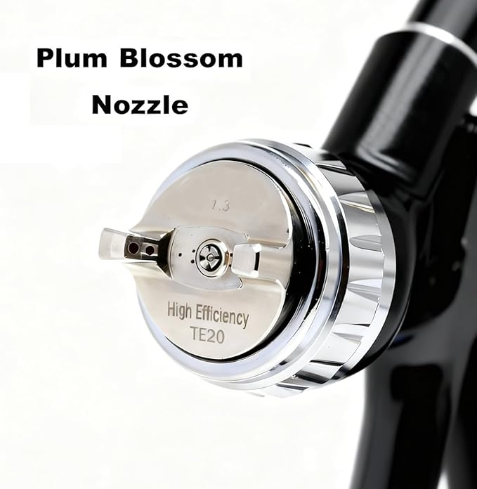 TE20 HVLP Air Spray Gun 1.3mm Nozzles, Car Paint Gun Sprayer,Forged Body, Anodised Finish，Paint Gun for Varnish and Top Coat, with Paint Sprayer Accessories (Black（Plum Blossom Nozzle）)