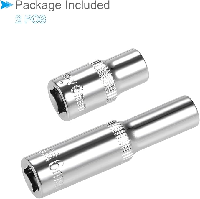 6-Point Socket, 1/4" Drive 6mm Deep, Polished Chromed CR-V Metric Deep and Shallow Impact Socket - (Applications: for Ratchet Torque Electric Wrenches Car Repair), 2-Pieces