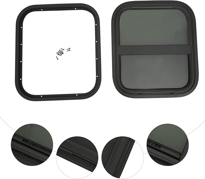 RV Window, Teardrop Trailer Window 14" W X 16" H Vertical Sliding RV Glass Replacement, Universal RV Window Camper Window Vertical Slid Round Corners RV Window Replacement with Trim