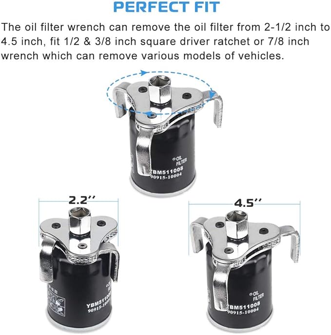 Universal Adjustable Oil Filter Wrench From 2-1/2 inch to 4.5 inch Oil Filter Wrench Tool Set With 3 Jaw