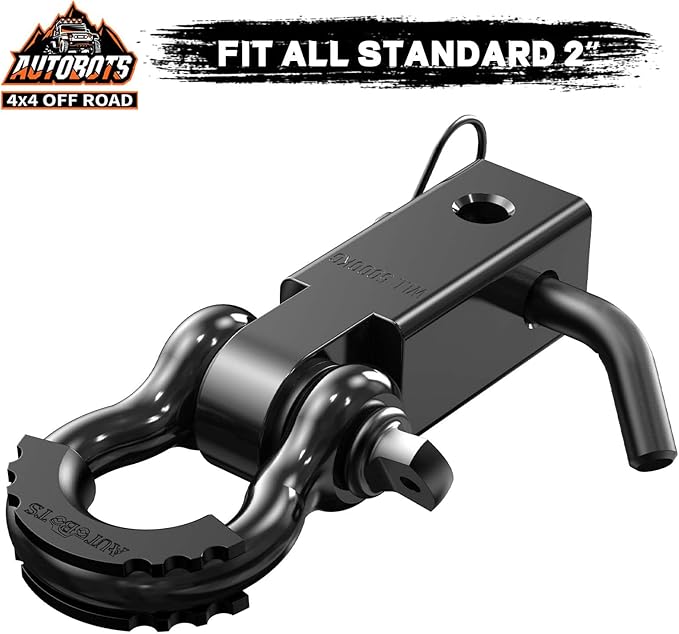 AUTOBOTS Tow Hitch Receiver 2", 45,000 Lbs Break Strength Shackle Hitch Receiver with 5/8" Hitch Pin, 3/4 D Ring Shackle, Towing Accessories for Truck Trailer Recovery Off-Road Black&Black