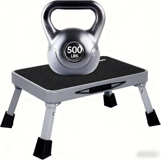 RV Step Stool Foldable 1-Step Ladder Sturdy Metal Stable Step Stool with a Non-Slip Platform Supports up to 500 lb with Non-Slip Rubber Feet, Easy to Carry