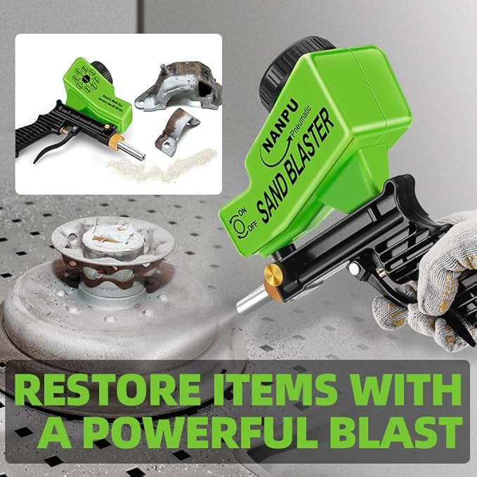 NANPU Light-Duty Air Sandblaster Gun Kit with Gravity Feed, Metal Nozzle, Plastic Body, for Small Project Surface Prep, Paint & Rust Removal, Metal/Wood/Glass Etching, Requires Air Compressor