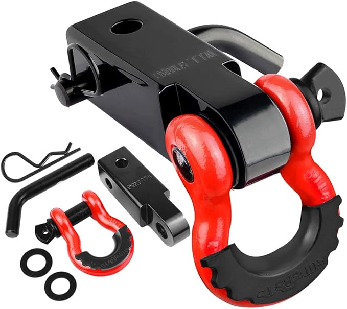 AUTOBOTS Tow Hitch Receiver 2", 45,000 Lbs Break Strength Shackle Hitch Receiver with 5/8" Hitch Pin, 3/4 D Ring Shackle, Towing Accessories for Truck Trailer Recovery Off-Road Red&Black