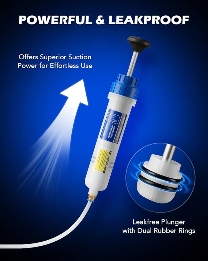 Orion Motor Tech Oil Extractor Pump, 200mL Manual Fluid Extractor for Power Steering Transmission Gear Oil & Brake Fluid Transfers, Auto Syringe Pump for ATV Boat Automotive with Flexible Hoses, Blue